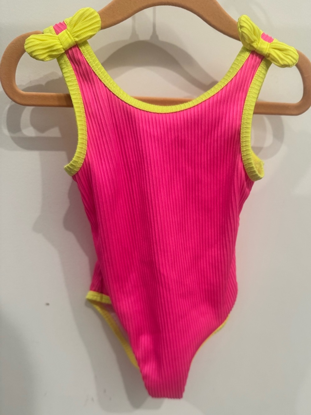 18 month Girl - Neon Pink One-Piece Swimsuit with Yellow Trim
